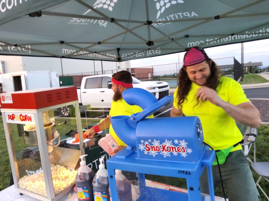 CEO Cole Smith and Creative Director Casey Reeves working the concession stand at the Ste. Genevieve movie night.